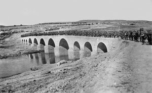 Troops Crossing a Bridge, 1917 by English Photographer